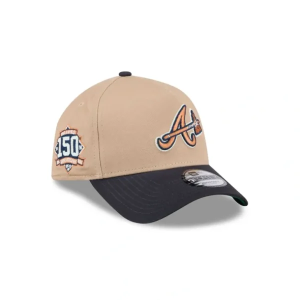 Sale Atlanta Braves Beige Khaki 9FORTY AFrame Snapback Hat - KTGCaps - Baseball caps for various teams, purchased online at a discount