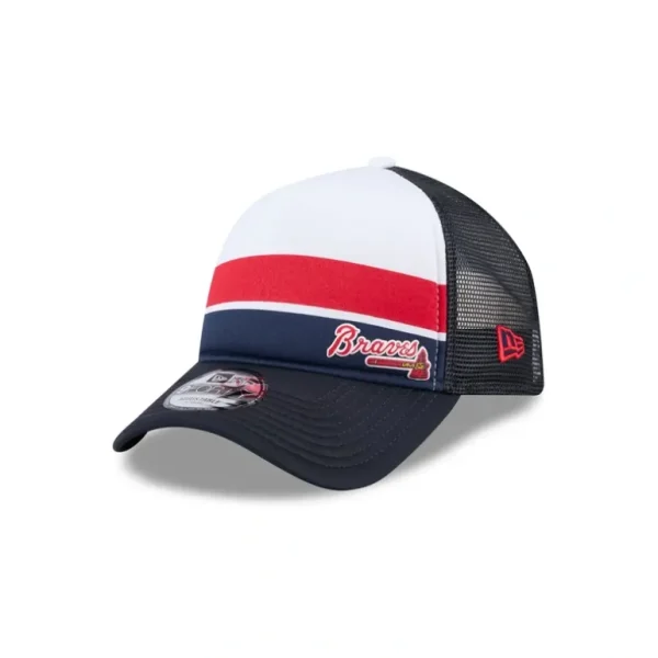 Store Atlanta Braves Color Block 9FORTY AFrame Trucker Snapback Hat - KTGCaps - Baseball caps for various teams, purchased online at a discount