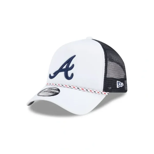 Best Atlanta Braves Court Sport 9FORTY AFrame Trucker Hat - KTGCaps - Baseball caps for various teams, purchased online at a discount