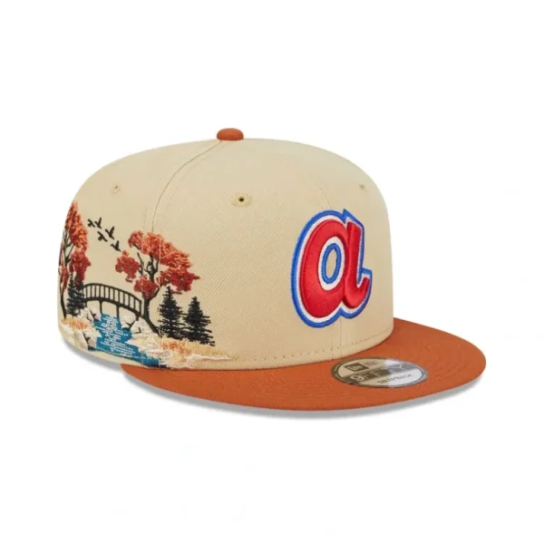 Outlet Atlanta Braves Fall Landscape 9FIFTY Snapback Hat - KTGCaps - Baseball caps for various teams, purchased online at a discount