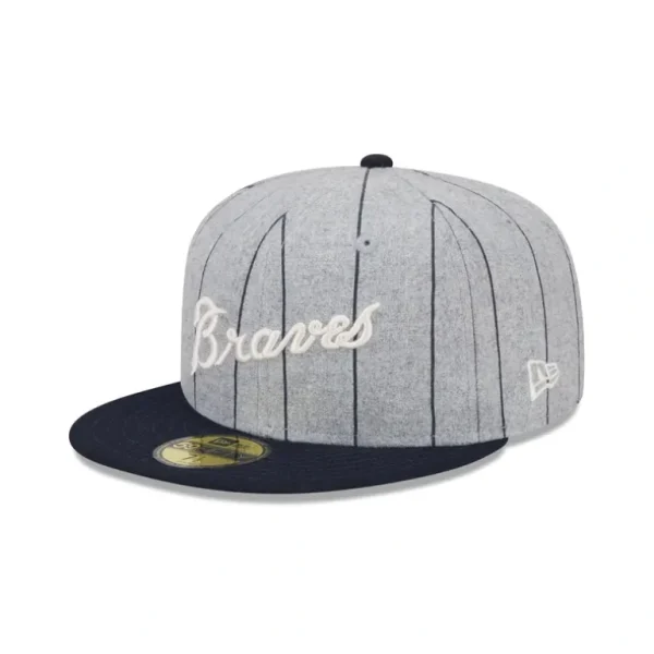 Discount Atlanta Braves Heather Pinstripe 59FIFTY Fitted Hat - KTGCaps - Baseball caps for various teams, purchased online at a discount