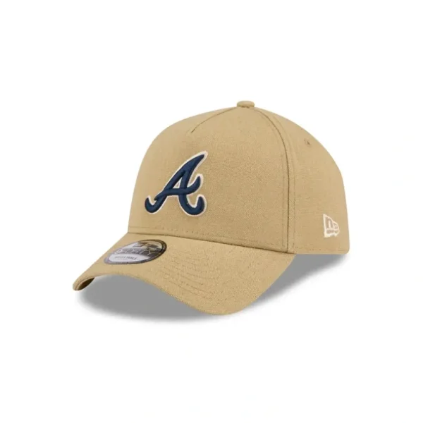 Shop Atlanta Braves Logo Essentials Khaki 9FORTY AFrame Snapback Hat - KTGCaps - Baseball caps for various teams, purchased online at a discount