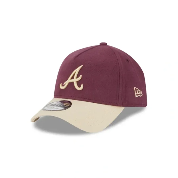 Fashion Atlanta Braves Moleskin Crown Maroon 9FORTY AFrame Snapback Hat - KTGCaps - Baseball caps for various teams, purchased online at a discount