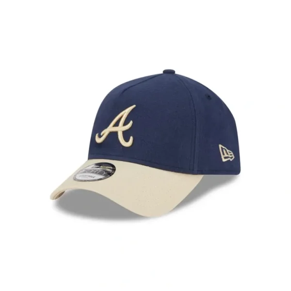 Online Atlanta Braves Moleskin Crown Navy 9FORTY AFrame Snapback Hat - KTGCaps - Baseball caps for various teams, purchased online at a discount