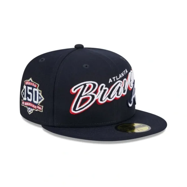 New Atlanta Braves Script Sided 59FIFTY Fitted Hat - KTGCaps - Baseball caps for various teams, purchased online at a discount