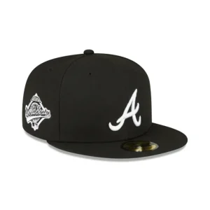 Outlet Atlanta Braves Sidepatch Black 59FIFTY Fitted Hat - KTGCaps - Baseball caps for various teams, purchased online at a discount