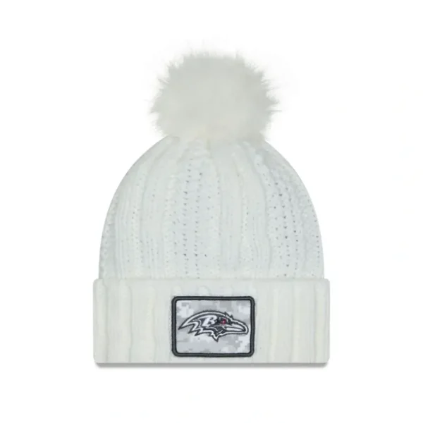 Store Baltimore Ravens 2024 Salute to Service Womens Pom Knit Hat - KTGCaps - Baseball caps for various teams, purchased online at a discount