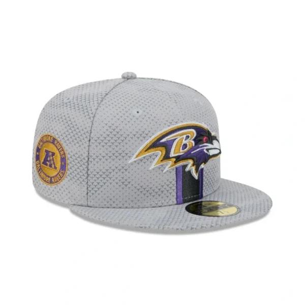 New Baltimore Ravens 2024 Sideline Gray 59FIFTY Fitted Hat - KTGCaps - Baseball caps for various teams, purchased online at a discount
