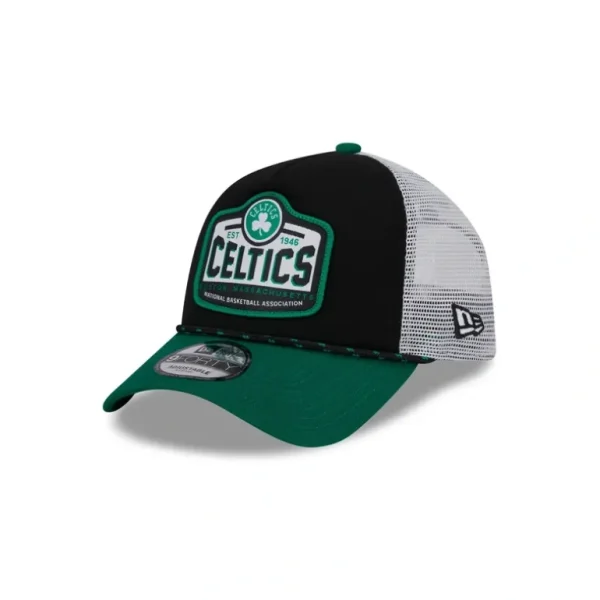Online Boston Celtics 2024 Rally Drive 9FORTY AFrame Trucker Hat - KTGCaps - Baseball caps for various teams, purchased online at a discount