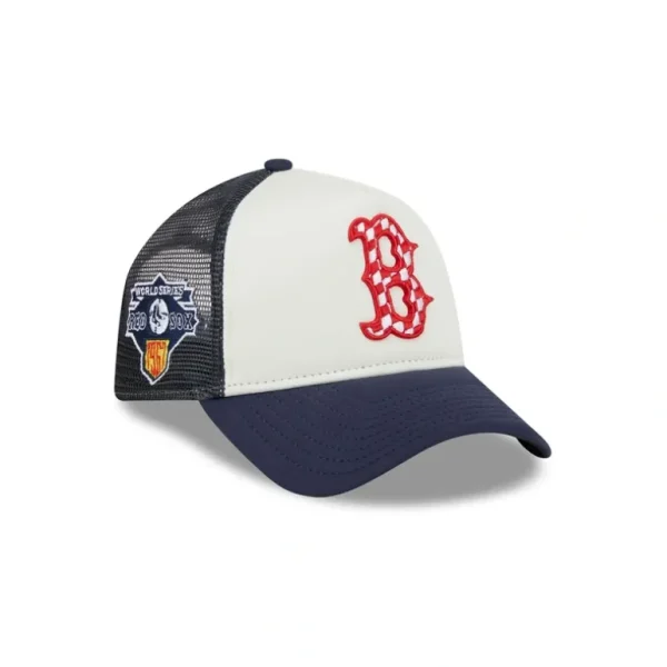 Outlet Boston Red Sox Checkered Flag 9FORTY AFrame Trucker Hat - KTGCaps - Baseball caps for various teams, purchased online at a discount