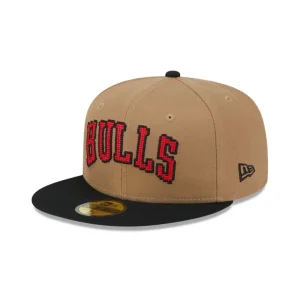 Store Chicago Bulls Classic 8Bit Wordmark 59FIFTY Fitted Hat - KTGCaps - Baseball caps for various teams, purchased online at a discount
