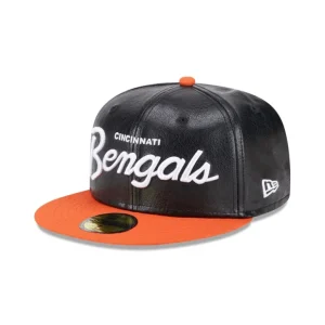 Best Sale Cincinnati Bengals Faux Leather Crown 59FIFTY Fitted Hat - KTGCaps - Baseball caps for various teams, purchased online at a discount