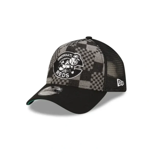 Sale Cincinnati Reds Pattern Denim 9FORTY AFrame Trucker Hat - KTGCaps - Baseball caps for various teams, purchased online at a discount