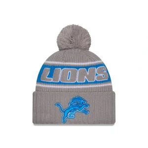 Sale Detroit Lions 2024 Cold Weather Gray Pom Knit Hat - KTGCaps - Baseball caps for various teams, purchased online at a discount