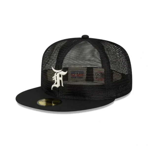 Discount Fear of God Essential Full Mesh Black 59FIFTY Fitted Hat - KTGCaps - Baseball caps for various teams, purchased online at a discount
