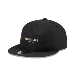 Best Fear Of God Essentials Retro Crown Black 9FIFTY Strapback Hat - KTGCaps - Baseball caps for various teams, purchased online at a discount