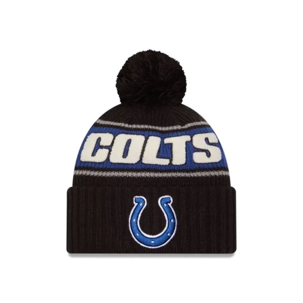 New Indianapolis Colts 2024 Cold Weather Black Pom Knit Hat - KTGCaps - Baseball caps for various teams, purchased online at a discount