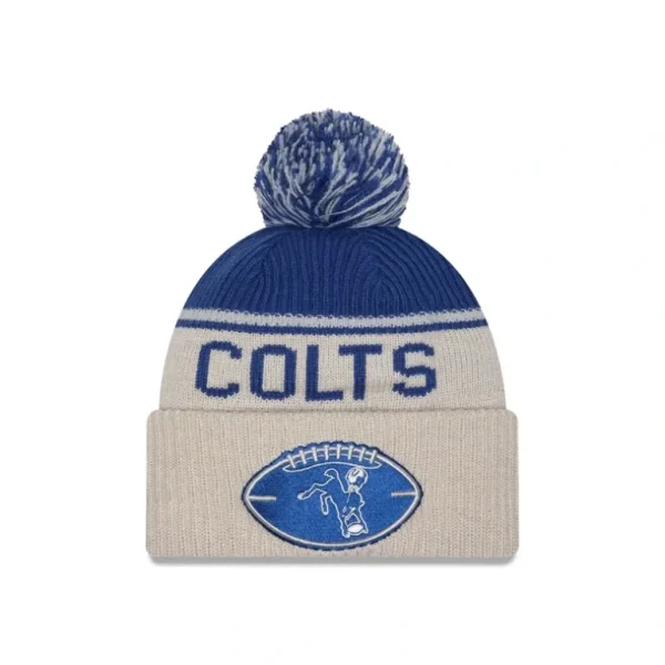 Store Indianapolis Colts 2024 Cold Weather Historic Pom Knit Hat - KTGCaps - Baseball caps for various teams, purchased online at a discount