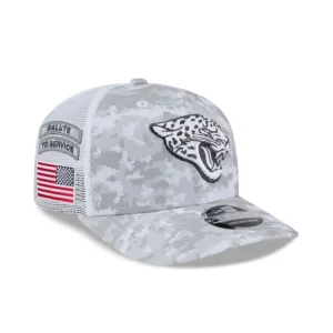 Best Sale Jacksonville Jaguars 2024 Salute to Service 9SEVENTY Trucker Hat - KTGCaps - Baseball caps for various teams, purchased online at a discount