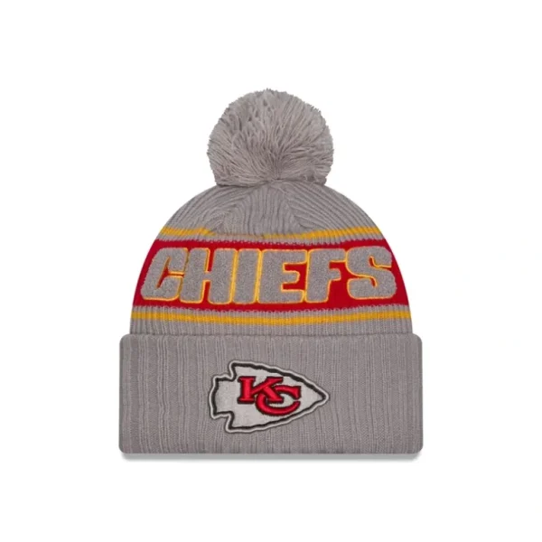 Store Kansas City Chiefs 2024 Cold Weather Gray Pom Knit Hat - KTGCaps - Baseball caps for various teams, purchased online at a discount