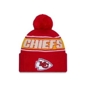 Store Kansas City Chiefs 2024 Cold Weather Kids Pom Knit Hat - KTGCaps - Baseball caps for various teams, purchased online at a discount
