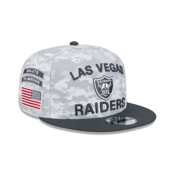 Hot Las Vegas Raiders 2024 Salute to Service 9FIFTY Snapback Hat - KTGCaps - Baseball caps for various teams, purchased online at a discount