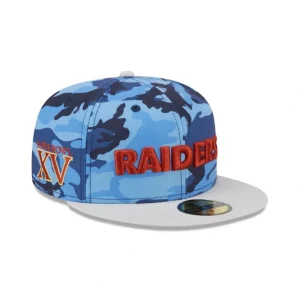 Outlet Las Vegas Raiders Blue Camo 59FIFTY Fitted Hat - KTGCaps - Baseball caps for various teams, purchased online at a discount