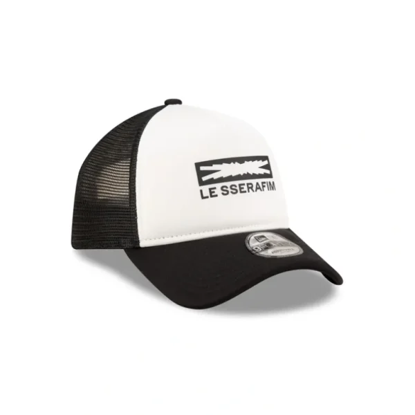 Best Sale Le Sserafim Black 9FORTY AFrame Trucker Hat - KTGCaps - Baseball caps for various teams, purchased online at a discount