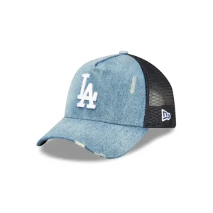 Caps* Los Angeles Dodgers Distressed Denim 9FORTY AFrame Trucker Hat - KTGCaps - Baseball caps for various teams, purchased online at a discount