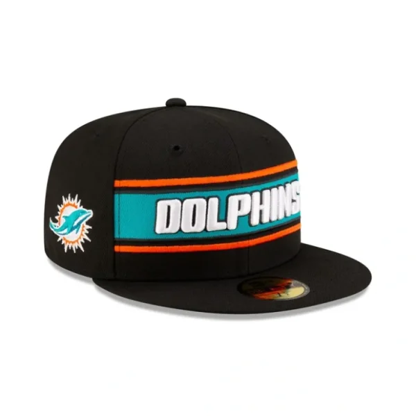 Caps* Miami Dolphins 2024 Sideline Black 59FIFTY Fitted Hat - KTGCaps - Baseball caps for various teams, purchased online at a discount