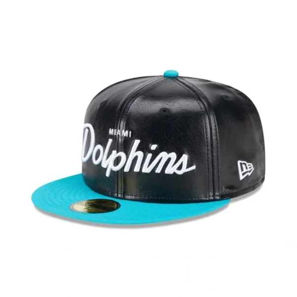 Caps* Miami Dolphins Faux Leather Crown 59FIFTY Fitted Hat - KTGCaps - Baseball caps for various teams, purchased online at a discount