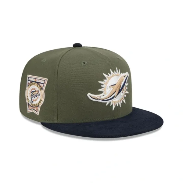 Caps* Miami Dolphins Olive Green 59FIFTY Fitted Hat - KTGCaps - Baseball caps for various teams, purchased online at a discount