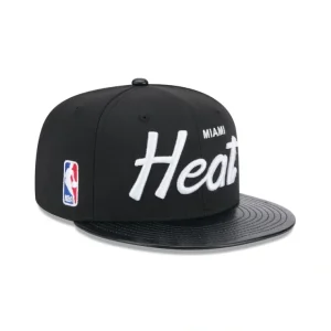 Caps* Miami Heat Faux Leather Visor 9FIFTY Snapback Hat - KTGCaps - Baseball caps for various teams, purchased online at a discount