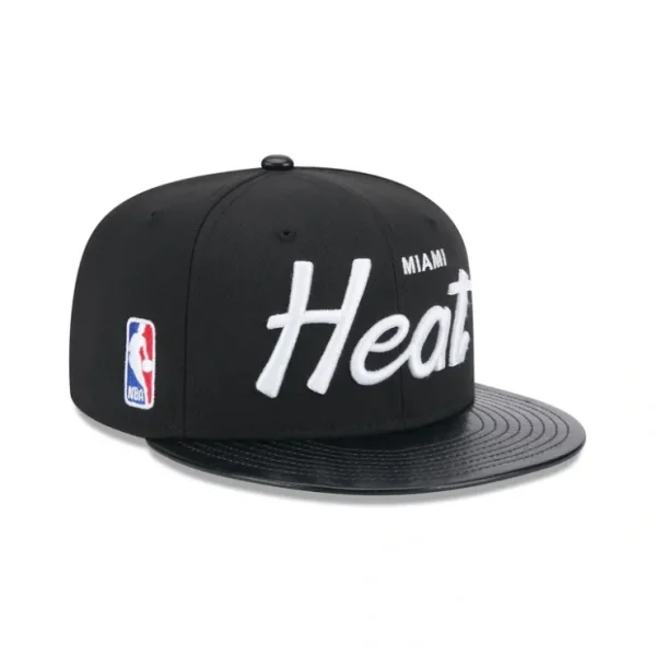 Caps* Miami Heat Faux Leather Visor 9FIFTY Snapback Hat - KTGCaps - Baseball caps for various teams, purchased online at a discount