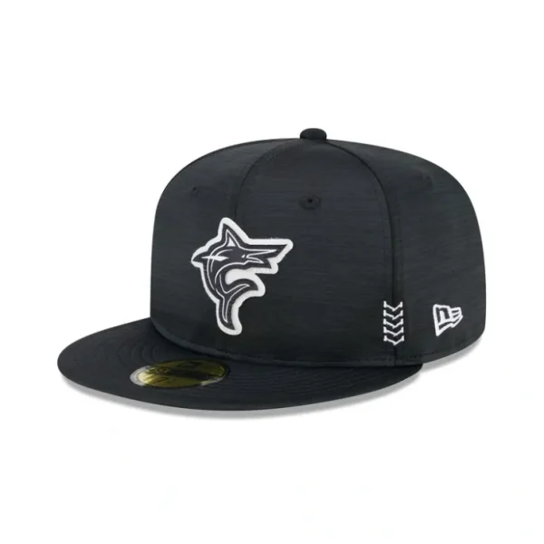 Caps* Miami Marlins 2024 Clubhouse Black 59FIFTY Fitted Hat - KTGCaps - Baseball caps for various teams, purchased online at a discount