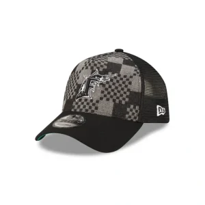 Caps* Miami Marlins Pattern Denim 9FORTY AFrame Trucker Hat - KTGCaps - Baseball caps for various teams, purchased online at a discount