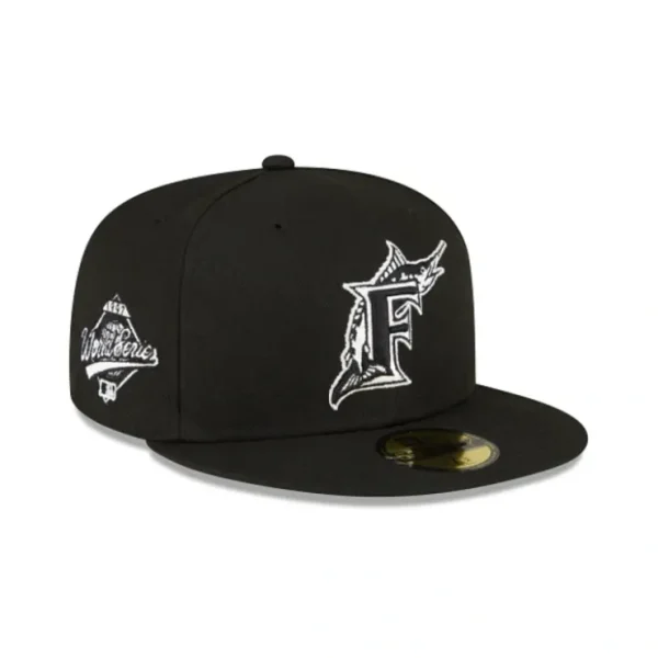 Caps* Miami Marlins Sidepatch Black 59FIFTY Fitted Hat - KTGCaps - Baseball caps for various teams, purchased online at a discount