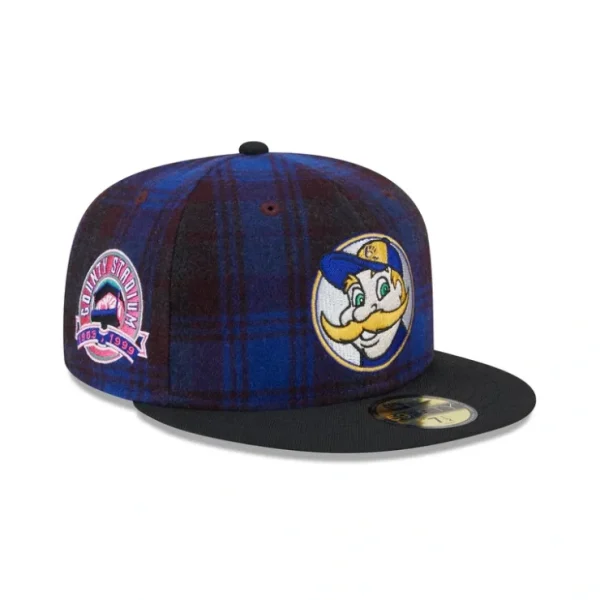 Caps* Milwaukee Brewers Mascot Plaid 59FIFTY Fitted Hat - KTGCaps - Baseball caps for various teams, purchased online at a discount