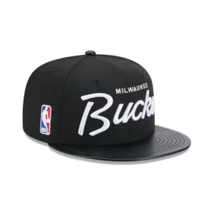 Caps* Milwaukee Bucks Faux Leather Visor 9FIFTY Snapback Hat - KTGCaps - Baseball caps for various teams, purchased online at a discount