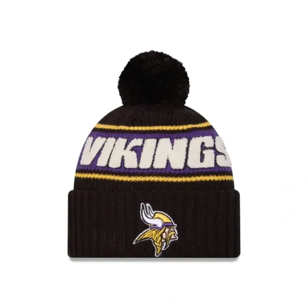 Caps* Minnesota Vikings 2024 Cold Weather Black Pom Knit Hat - KTGCaps - Baseball caps for various teams, purchased online at a discount