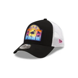 Outlet New Era Miami Black 9FORTY AFrame Snapback Hat - KTGCaps - Baseball caps for various teams, purchased online at a discount