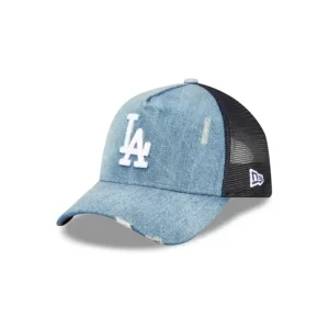 Caps* Los Angeles Dodgers Distressed Denim 9FORTY AFrame Trucker Hat - KTGCaps - Baseball caps for various teams, purchased online at a discount