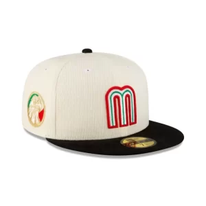 Caps* Mexico Baseball Chrome Black Corduroy 59FIFTY Fitted Hat - KTGCaps - Baseball caps for various teams, purchased online at a discount