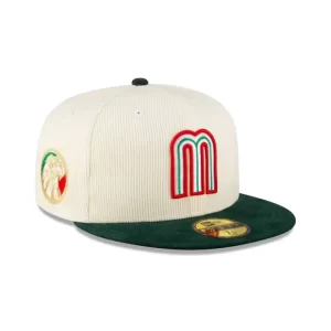 Caps* Mexico Baseball Chrome Green Corduroy 59FIFTY Fitted Hat - KTGCaps - Baseball caps for various teams, purchased online at a discount