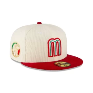 Caps* Mexico Baseball Chrome Red Corduroy 59FIFTY Fitted Hat - KTGCaps - Baseball caps for various teams, purchased online at a discount