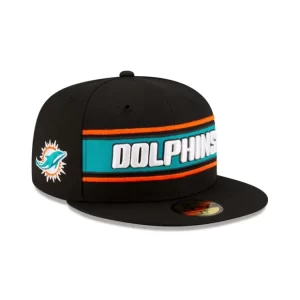 Caps* Miami Dolphins 2024 Sideline Black 59FIFTY Fitted Hat - KTGCaps - Baseball caps for various teams, purchased online at a discount