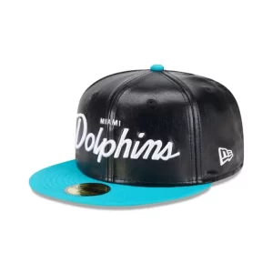 Caps* Miami Dolphins Faux Leather Crown 59FIFTY Fitted Hat - KTGCaps - Baseball caps for various teams, purchased online at a discount