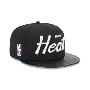 Caps* Miami Heat Faux Leather Visor 9FIFTY Snapback Hat - KTGCaps - Baseball caps for various teams, purchased online at a discount