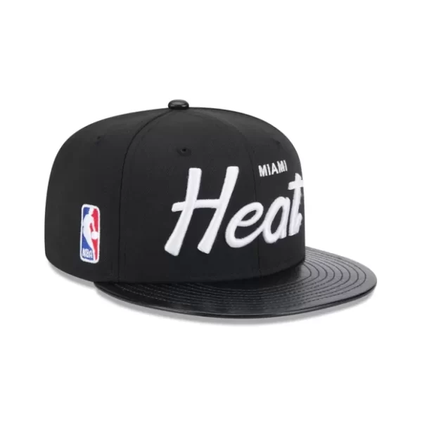 Caps* Miami Heat Faux Leather Visor 9FIFTY Snapback Hat - KTGCaps - Baseball caps for various teams, purchased online at a discount