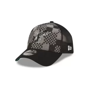 Caps* Miami Marlins Pattern Denim 9FORTY AFrame Trucker Hat - KTGCaps - Baseball caps for various teams, purchased online at a discount